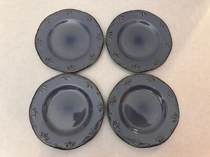 Set of (4) - Thompson Pottery - Sicily Blue - 8" Salad Plates - Embossed Leaves - Picture 1 of 8
