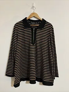SWISH Black Size 20 Women’s Jumper Striped Black Beige Long Sleeve Zip - Picture 1 of 12