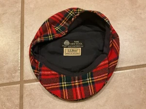 Vintage L.L. Bean Wool Tartan Plaid Newsie Cabbie Flatcap Hat Made In England - Picture 1 of 7