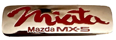 1990-1997 Mazda MX-5 Miata Rear Chrome Emblem w/ Red Lettering OEM NEW Genuine - Image 1 of 2
