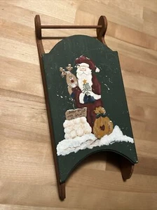Vintage Hand Painted Wooden Sleigh Christmas Holidays Decor Cute Snowman - Picture 1 of 6