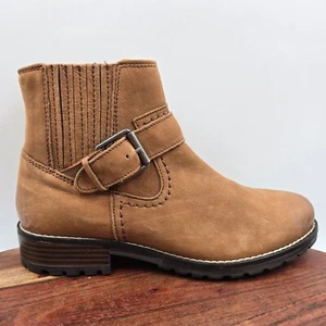 Clarks Clarkwell Boots Women's 7W Wide Brown Nubuck Buckle Strap Moto Chelsea - Picture 1 of 12