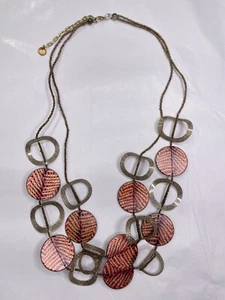 Handmade Set Chunky Statement Wood Coins Multi Layer Bib Necklace Alisha D - Picture 1 of 4
