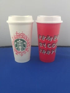 2012 & 2013 Starbucks 16 OZ Plastic Coffee Tumbler Cup Travel Reusable Christmas - Picture 1 of 4