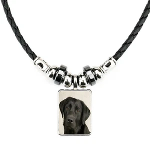 Schwarzer Labrador Hund weiches schwarzes Seil Halskette mit Samt Geschenktüte - Bild 1 von 4