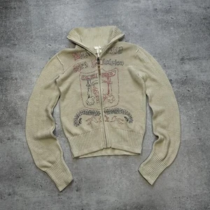 Diesel Vintage Y2K Avant Garde Full Zip Sweatshirt Long Sleeve Beige Women’s L - Picture 1 of 19