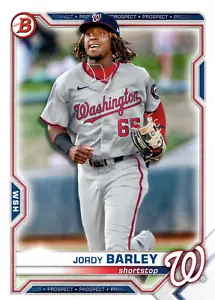 Tarjeta de draft Bowman 2021 de los Nacionales de Washington de Jordy Barley - Imagen 1 de 2