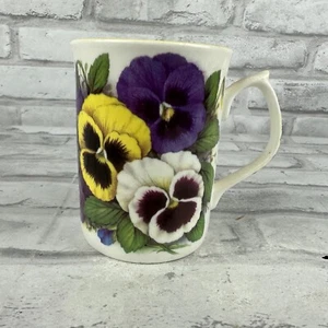 Fenton English Bone China Pansy Mug Doug Hague Flowers Yellow Rim - Picture 1 of 4
