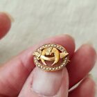 Vintage Shriner Label Hat Tie Pin 14K REAL Yellow Gold & Seed Pearls 