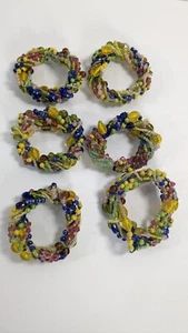 XOCHI Napkin Rings Set of 6 Green Gold Rose Tone Napkin Holders Seed Beaded - Picture 1 of 3