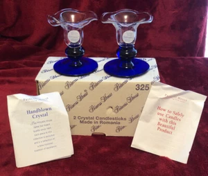 Princess House Kristall Kobalt Saphir Blau Kerzenständer #325 - 2er Set - Bild 1 von 12