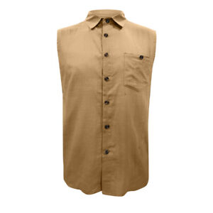 Mens Sleeveless Dress Shirts Button Down Slim Fit Casual Solid Plain Tops Blouse