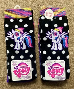 My Little Pony - Girls Knee High Socks - Rainbow Dash - 2 Pair - Size 7.5 - 3.5 - Picture 1 of 1