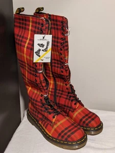 Dr Martens Sheena Red Plaid Tartan 14 Hole Tall Boots Womens UK 5 / US 7 - Picture 1 of 13