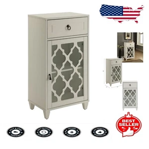 Chic White Accent Table with Drawer and Glass Door - Perfect for Small Spaces - Picture 1 of 9