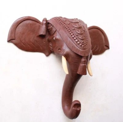 Estatua de elefante vintage/antigua decoración del hogar colgante en la pared cabeza de animal escultura Foto 1 de 4