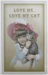 Love My Cat TIN SIGN metal poster vtg victorian girls room wall art decor kitten - Picture 1 of 4