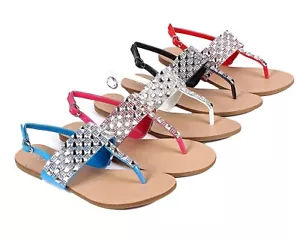 Sandalias Zapatos 5 Colores Informales Parpadeantes Correa al Tobillo Hebilla Estrás Mujer - Imagen 1 de 22