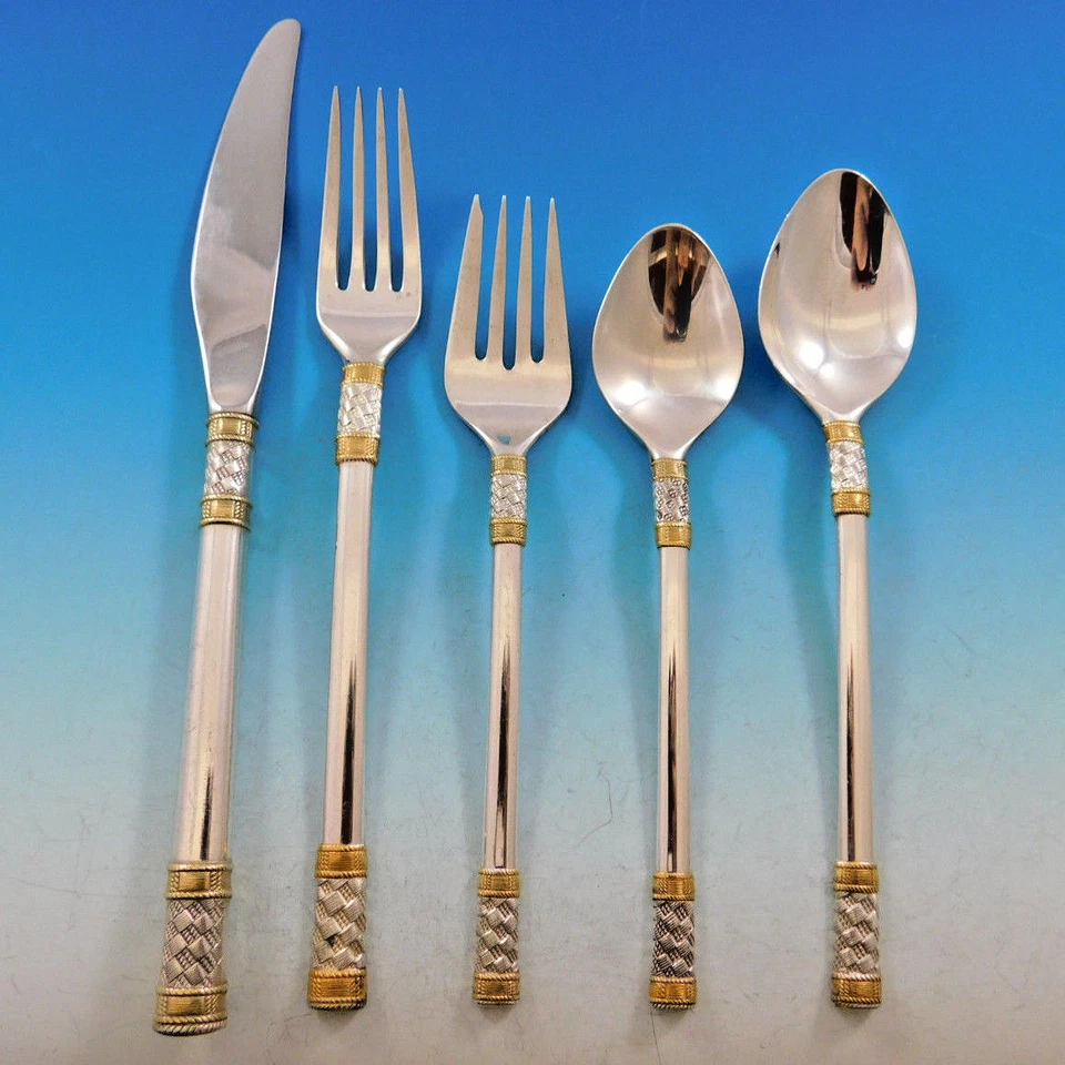 Aegean Weave Gold by Wallace Sterling Silver Flatware Set 8 Service 40 pieces  - Image 1 of 4