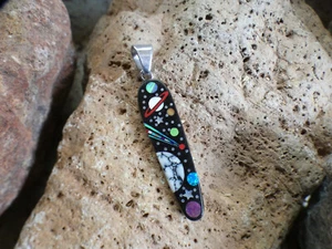 Colorfull Night Sky Gemstone Opal Aluminum Sterling Silver Alloy Pendant AK48 - Picture 1 of 8