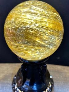 50 mm Natürliche Klar Gold Quarz Rutil Kugel Haarkristall Reiki Kugel Heilung - Bild 1 von 9