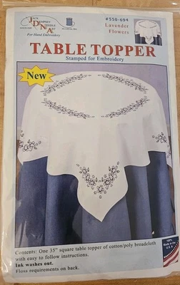 Jack Dempsey Table Topper Stamped Hand Embroidery LAVENDER FLOWERS #550-694 - Image 1 of 4