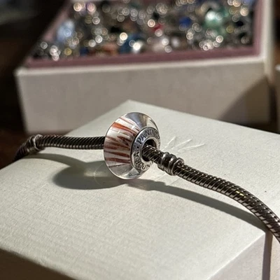 PANDORA | SIBERIAN TIGER GLASS MURANO CHARM 790939 RARE RETIRED 925 SILVER - Image 1 of 4