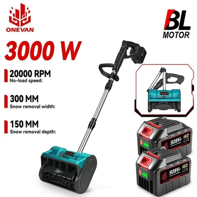ONEVAN 12 inch Cordless Snow Shovel Electric Blower Thrower Foldable with 2 Battery Kit