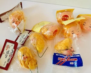 Lote de 8 cabezas de muñeca ángel y otros estilos de fibra artesanal de 3” y 2” - Imagen 1 de 16