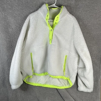 Женский пуловер American Eagle размер XL белый шерпа флис четверть квадратного ярда с застежкой неоновая отделка - Изображение 1 из 4