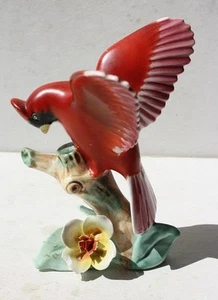 Cardinal Bird Figurine Ceramic Hand Painted 3D Yellow Flower Perched on Limb -- - Picture 1 of 1