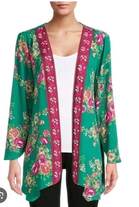 Women's L/XL(12-18), Pioneer Woman green floral lightweight swing cardigan - Picture 1 of 10
