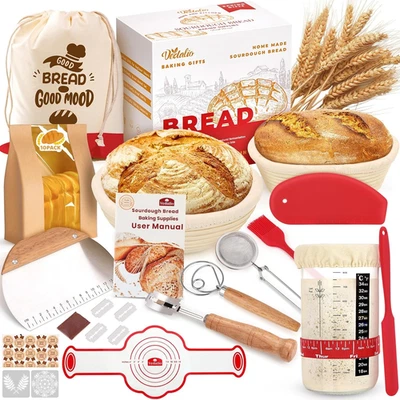 Sourdough Starter Kit Bread Baking Supplies | Proofing Basket Jar Tools Set - Image 1 of 4