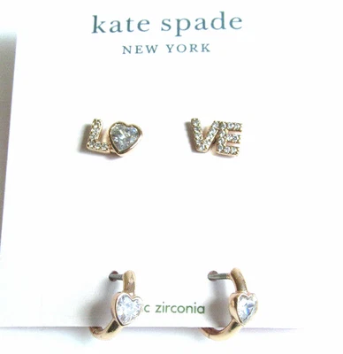 New Kate Spade New York Love Circonita cúbica Juego de aretes en tono oro rosa $78 Foto 1 de 4