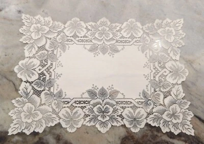 HERITAGE LACE Beige Floral Centerpiece/Placemat Scalloped Edge 20" L x 14" W - Image 1 of 4