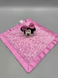 Disney Baby Pink Minnie Mouse Lovey Rattle Floral Security Blanket Satin - Picture 1 of 7