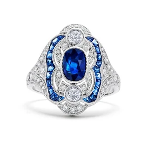 Art Déco Diamante Zafiro Platino Anillo Old Mío Europeo Corte Natural 1.59Ctw - Imagen 1 de 6