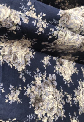 Shabby Chic Roses Bouquet .100%Cotton Fabric. Very Dark Navy Color. BTY - Image 1 of 4