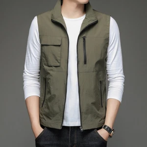 Men Waistcoat Vest Multi Pocket Gilet Sleeveless Jacket Coat Outdoor Fishing - Picture 1 of 12