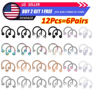 12Pcs Surgical Steel Septum Rings Nose Horseshoe Hoop Ear Lip Ring Retainer 16G - Picture 1 of 10