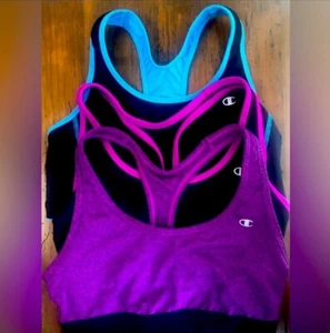 Bundle Of 3 Champion Sports Bras Sz Medium Great Condition Black, Blue, Purple - Picture 1 of 22