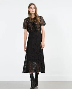 ZARA WOMAN GUIPURE BLUSE XS 34 S 36 SCHWARZ SPTZENOBERTEIL BLACK LACE CROCHET - Picture 1 of 7