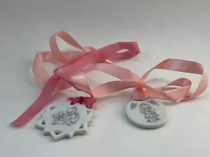 2 Precious Moments Ceramic Disc Christmas Ornaments, Double Sided, Vintage, 1990 - Picture 1 of 4