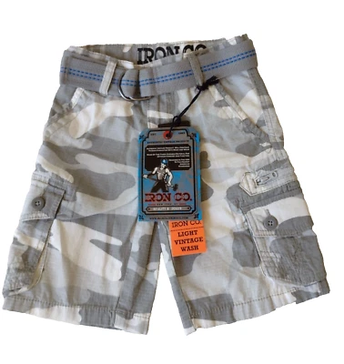 Novo Iron Co Bermuda Cargo Masculina 4 Cinza Camuflagem Algodão Elástico Cinto de Cintura Ajustável - Imagem 1 de 4