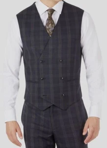 $295 Tallia Men's Blue Slim-Fit Double-Breasted Wool Plaid Suit Vest Size M - Picture 1 of 2