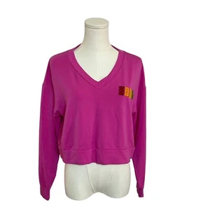 Haribo Gummy Bears Cropped V-Neck Sweatshirt Pullover Top Pink Fun M - Picture 1 of 7