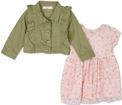 Vestido floral de 2 piezas con volantes de jean verde Young Hearts para niñas pequeñas -3T nuevo con etiquetas Foto 1 de 4