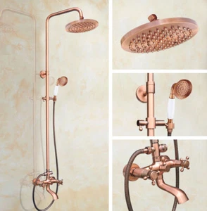 Red Copper Bathroom Shower Faucet Set 8" Rain Shower Head, Handheld Spray Qrg516 - Picture 1 of 7