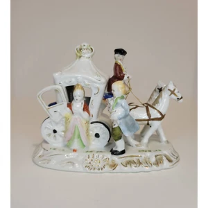 Antique German Porcelain Hand Painted Horse and Carriage Coach Figurine - Picture 1 of 7