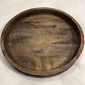 Lazy Susan rustic wood with metal accent 18 inch diameter X 2 “ - Picture 1 of 5